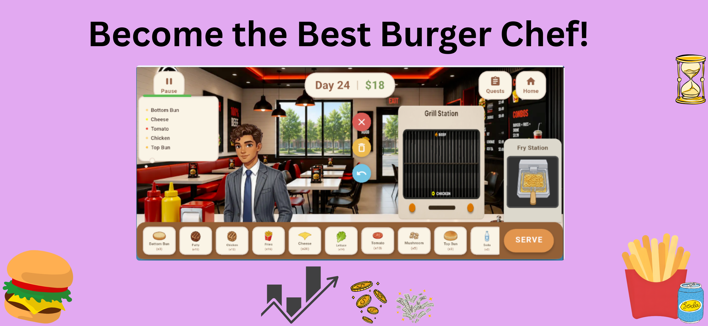 Burgerer Cooking gameplay and Grill